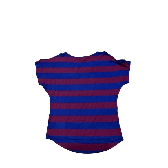 Kenar Blouse Top Women SZ M Multicolor Stripped Cold Shoulder Short Sleeve Rayon - Picture 2 of 5